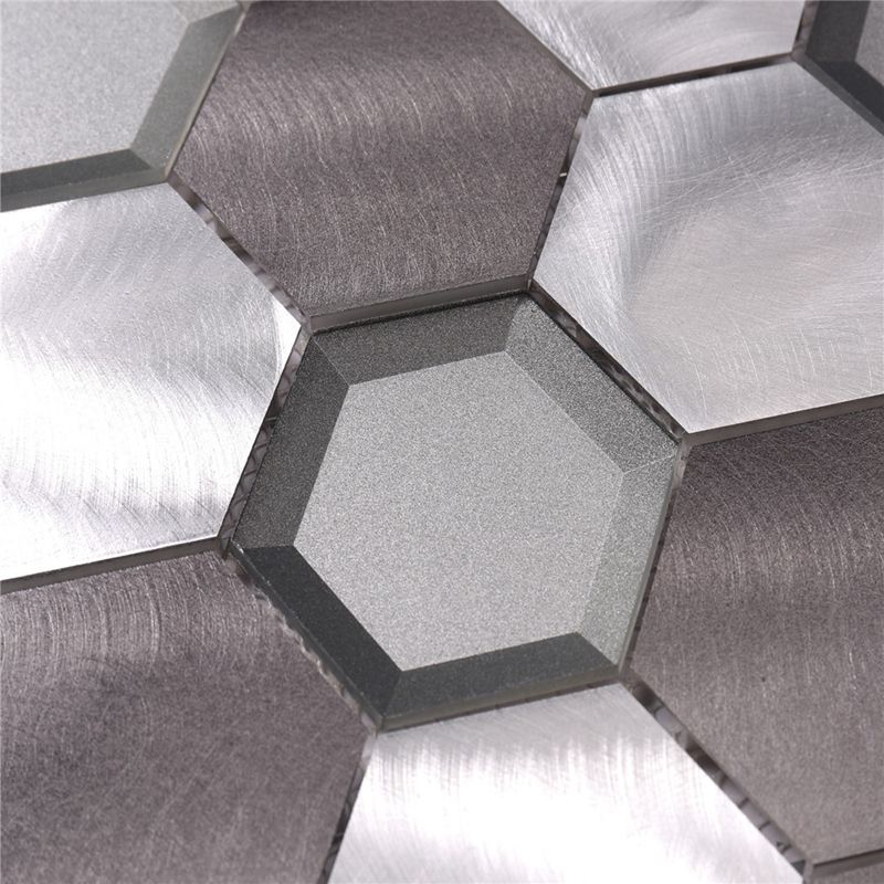 Aluminiu Metal amestec Glass Glass Hexagon Mosaic Placi pentru Bucătărie Wall Backsplash