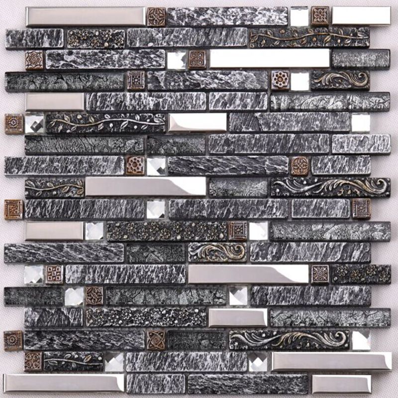 Ultimul design Roman Antique Luxurious Bronz Anaglyph Resin Amestecat Glitter Crystal Glass Mosaic Tile