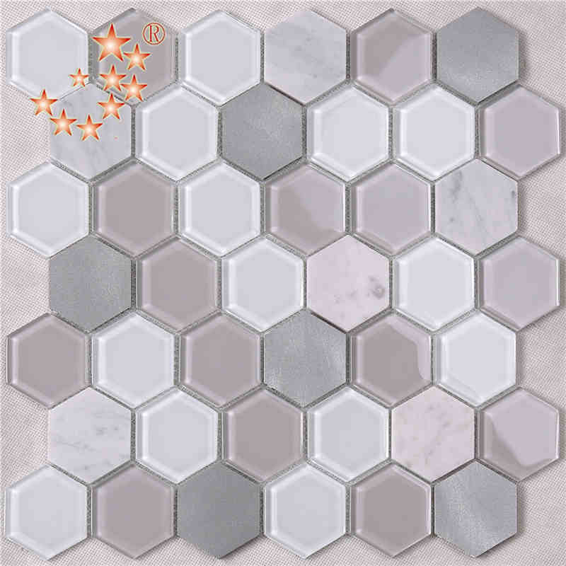 Ultimele design de bucatarie si decoratiuni interioare de baie jet de apa hexagon metalic de sticla mixt marmura pardoseala mozaic