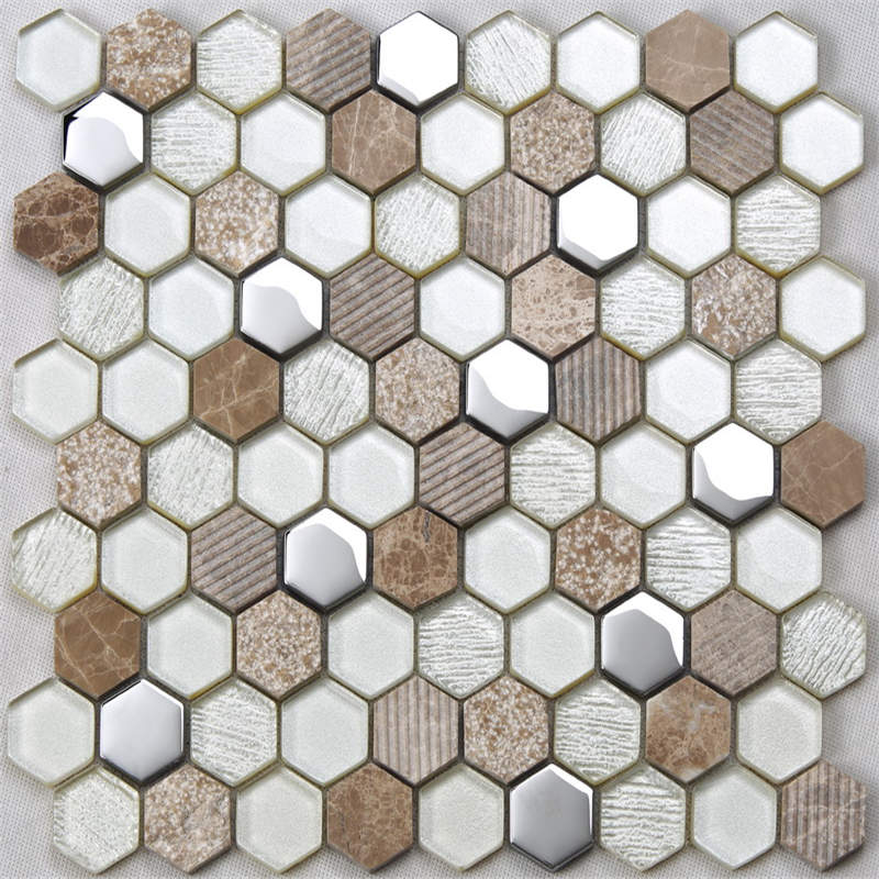 Glitter Silver placare Hexagon colorate ceramice Placi de perete Bucătărie Backsplash Mozaic din sticlă