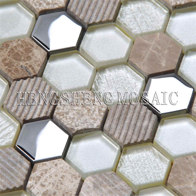 Glitter Silver placare Hexagon colorate ceramice Placi de perete Bucătărie Backsplash Mozaic din sticlă