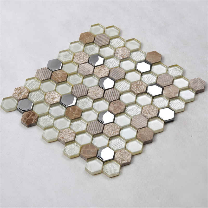 Glitter Silver placare Hexagon colorate ceramice Placi de perete Bucătărie Backsplash Mozaic din sticlă