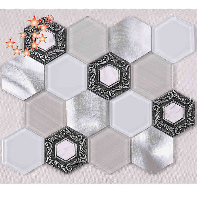 Aluminiu lucios Premium Tigla hexagon decorativ alb decor de sticlă perete Restaurant mozaic