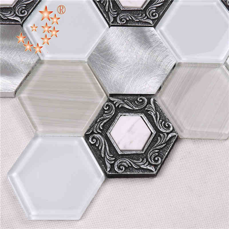 Aluminiu lucios Premium Tigla hexagon decorativ alb decor de sticlă perete Restaurant mozaic