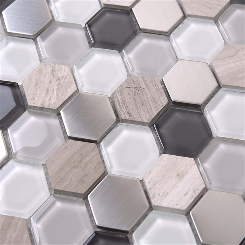 Vânzare fierbinte Marmură de marmură metalică hexagon de sticlă mozaic de sticlă pentru decorațiuni interioare