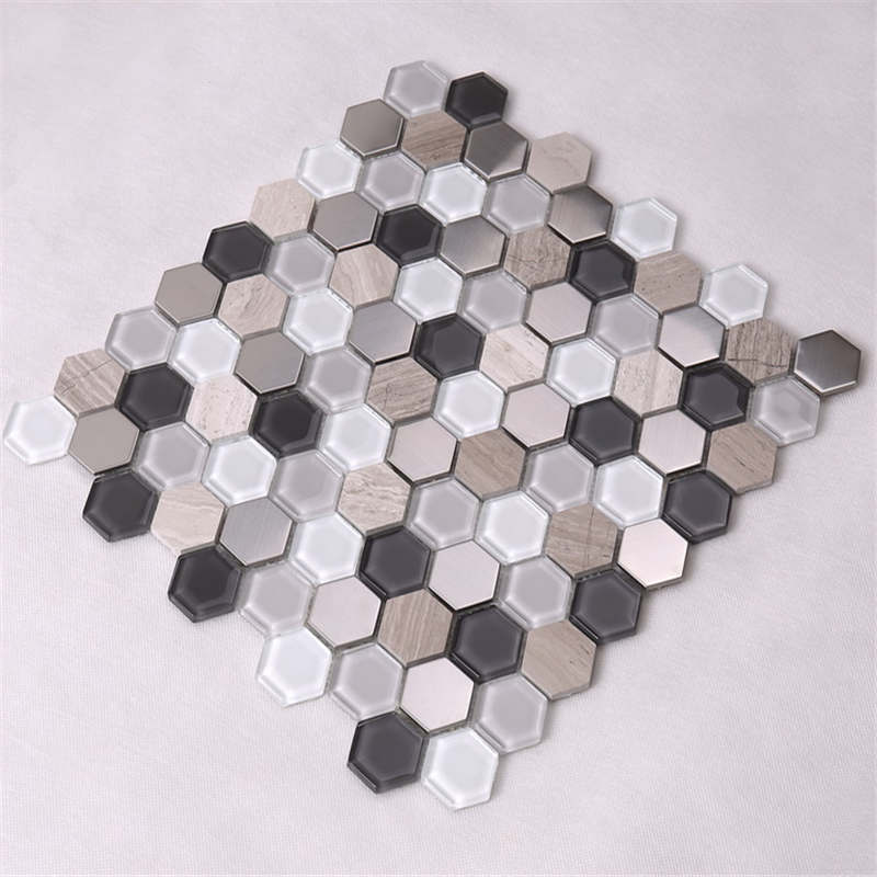 Vânzare fierbinte Marmură de marmură metalică hexagon de sticlă mozaic de sticlă pentru decorațiuni interioare