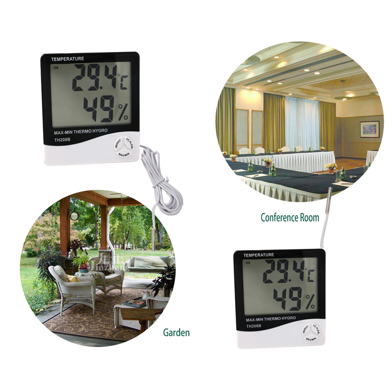 Igrometrul are paranteze și monitoare LCD mari pentru biroul din camera de zi