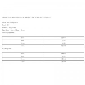 G80 Legătura de încărcare a tipului clichetului forjat cu picături cu cârlige de siguranță