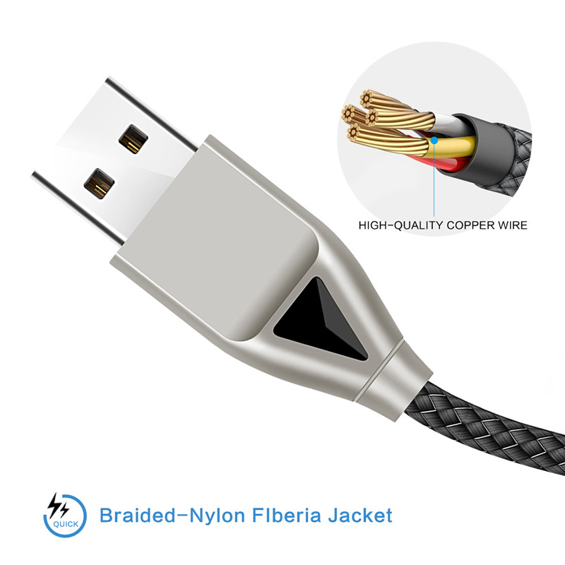 KPS-8449CB Cablu USB din nylon -diamond tip-c / iluminat / micro