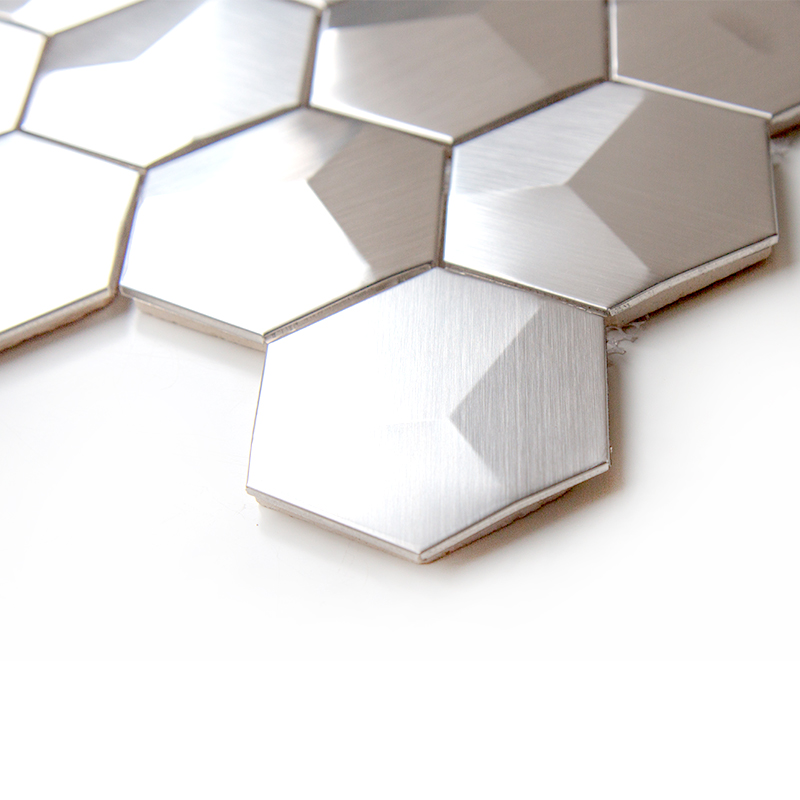 Placi din oțel inoxidabil subțire mozaicuri din metal mat hexagon pentru backsplash de bucătărie