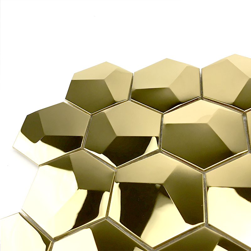 Placi de mozaic din aur 3D Placi cu oglindă hexagonală Mozaic metalic pentru decorarea bucătăriei / decorarea băii