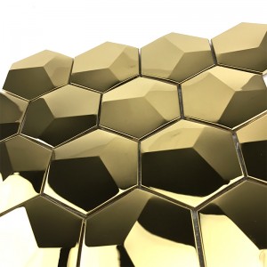 Placi de mozaic din aur 3D Placi cu oglindă hexagonală Mozaic metalic pentru decorarea bucătăriei / decorarea băii