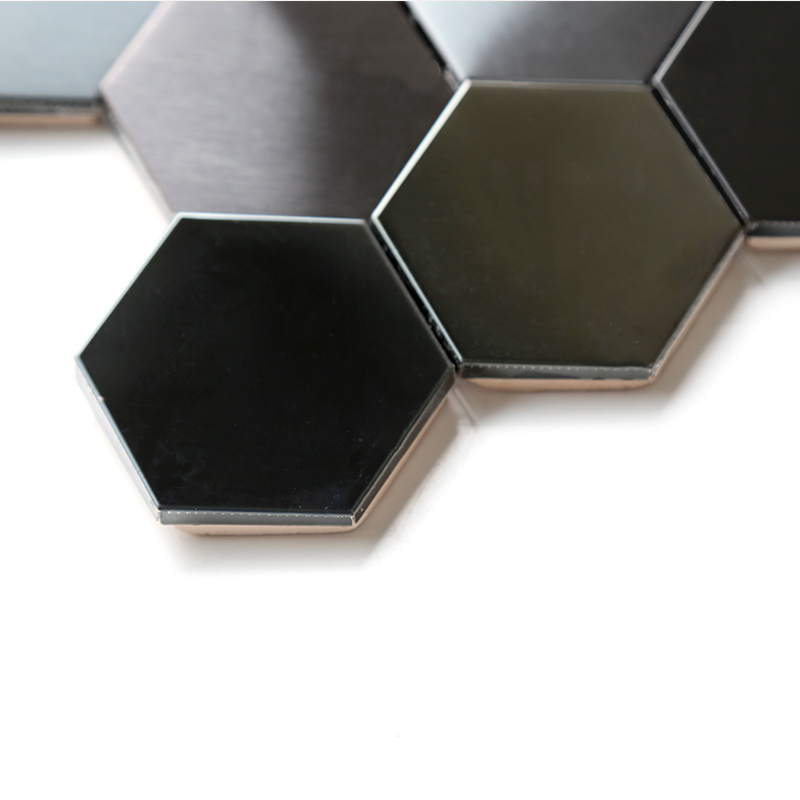 Placi de mozaic 3D negre Hexagon Metal din oțel inoxidabil Mozaic bucătărie baie Backsplash gresie