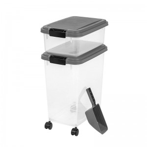 Container pentru animale de companie cu roți Depozitare gri Container alimentar mare Depozitare alimente uscate pentru animale de companie