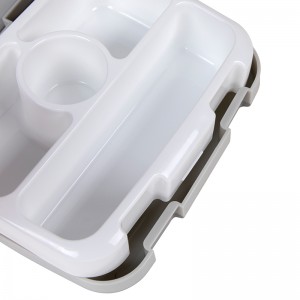 Cutie de pranz Bento pentru copii cu 4 compartimente din plastic cu set de tacâmuri