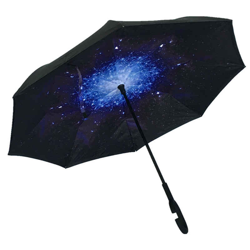 Umbrelă de marketing C formă mâner dublu straturi personalizate umbrela dreaptă inversă