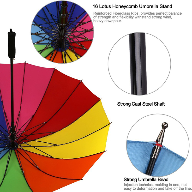 Cadru umbrelă promoție auto deschise 16 coaste Rainbow culoare umbrelă dreaptă personalizată
