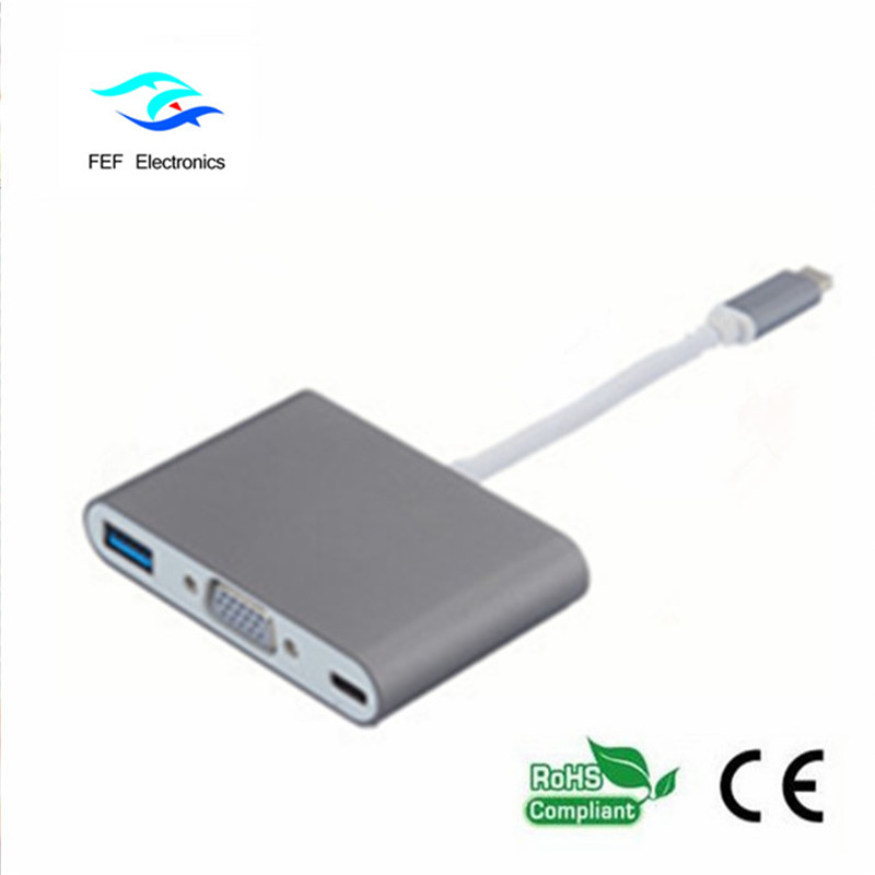 USB TYPE-C la USB3.0 femelă + VGA femelă + PD trei convertoare într-un singur carcasă ABS Cod: FEF - USBIC-007
