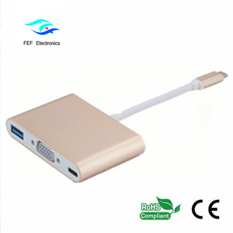 USB TYPE-C la USB3.0 femelă + VGA femelă + PD trei convertoare într-un singur carcasă ABS Cod: FEF - USBIC-007