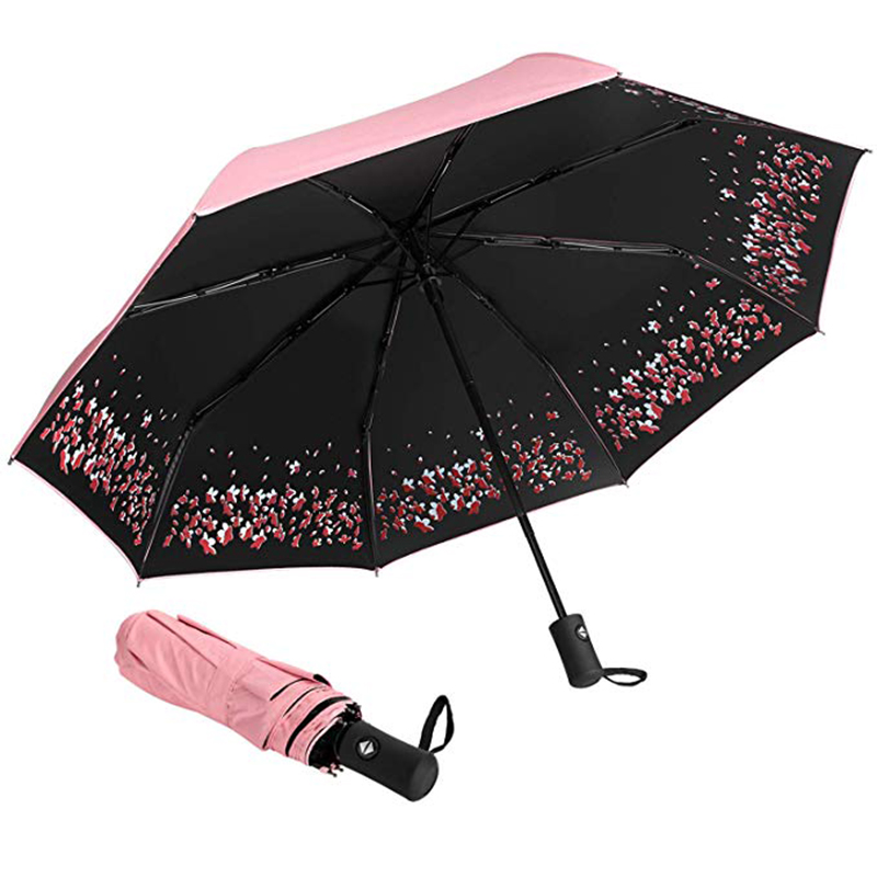 Umbrelă de imprimare personalizată cu flori cu acoperire neagră Protecție UV 3 umbrele