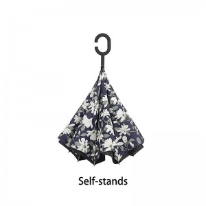 Umbrelă de ploaie rezistentă la vânt cu design de imprimare de flori cu umbrele întinse