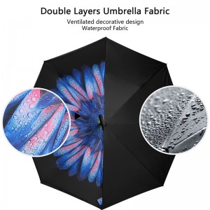 Umbrelă de ploaie rezistentă la vânt cu design de imprimare de flori cu umbrele întinse