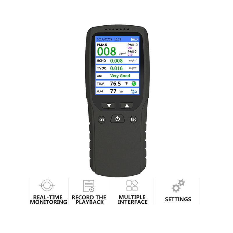 Dienmern nou Detector de calitate caldă a aerului PM2.5 Tester monitorizator Reîncărcabil DM-106A Decetor de aer negru