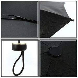 Stofă pongee neagră cadru metalic mâner din plastic manual deschis 5 ori mini umbrelă de buzunar