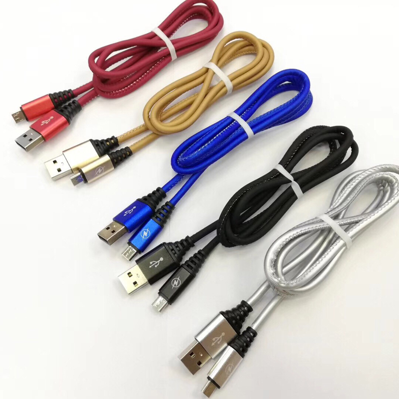 Cablu USB rotund de încărcare din piele PU pentru micro USB, tip C, încărcarea fulgerului și sincronizarea iPhone
