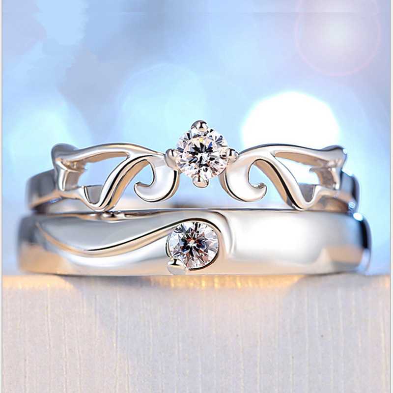 Inelul de argint 925 cu diamant creativ Cuplu cuplu deschis cu inelul cu gura, bijuterii din argint Stea strălucitoare