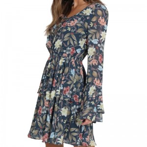 Mânecă clopoțelă pentru rochie mini cu imprimeu de modă pentru femei