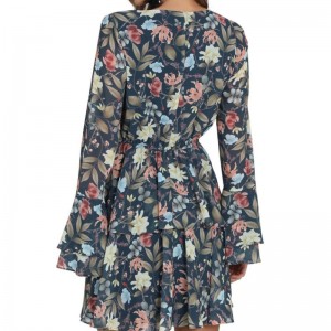 Mânecă clopoțelă pentru rochie mini cu imprimeu de modă pentru femei