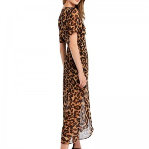 Vanzare calda dama moda leopard imprimeu rochie lunga