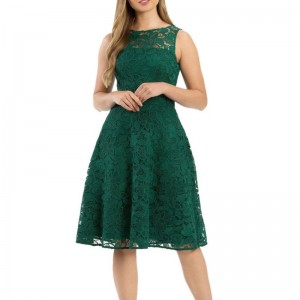 Rochie din dantelă midi verde fără mâneci dama