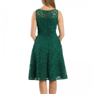 Rochie din dantelă midi verde fără mâneci dama