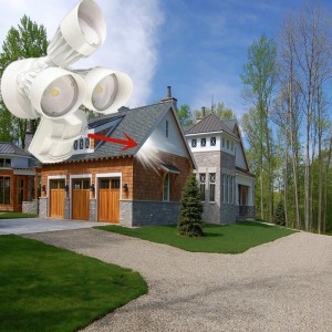 Lumină de securitate pentru inundații LED cu senzor de mișcare, 30W, 3 cap, alb, lumină de mișcare