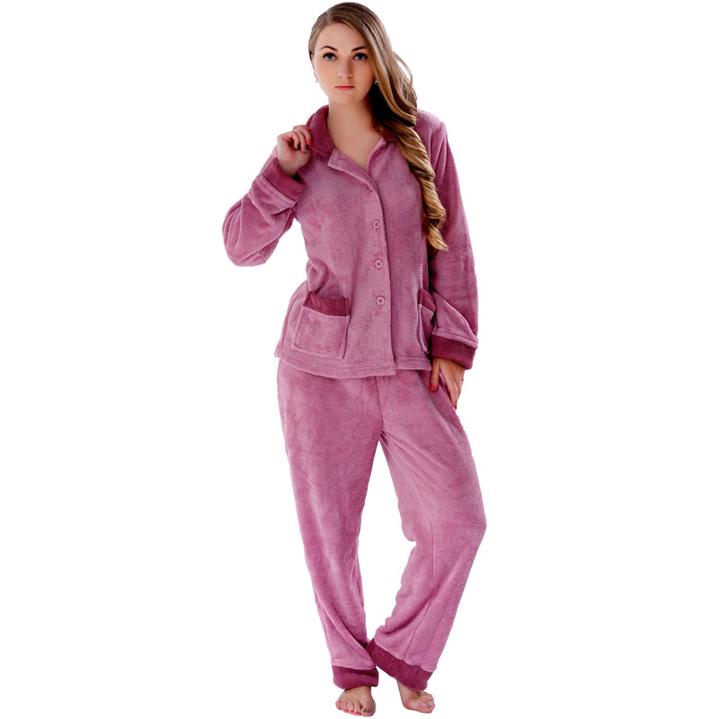 Femei Solid Coral Fleece Adult Pajama