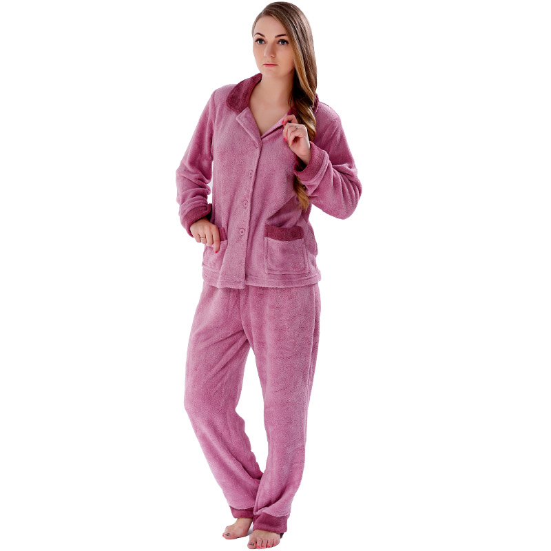 Femei Solid Coral Fleece Adult Pajama