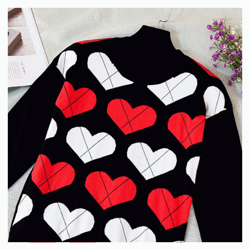 Pulover pentru femei Jacquard Hearts, personalizate, tricotate