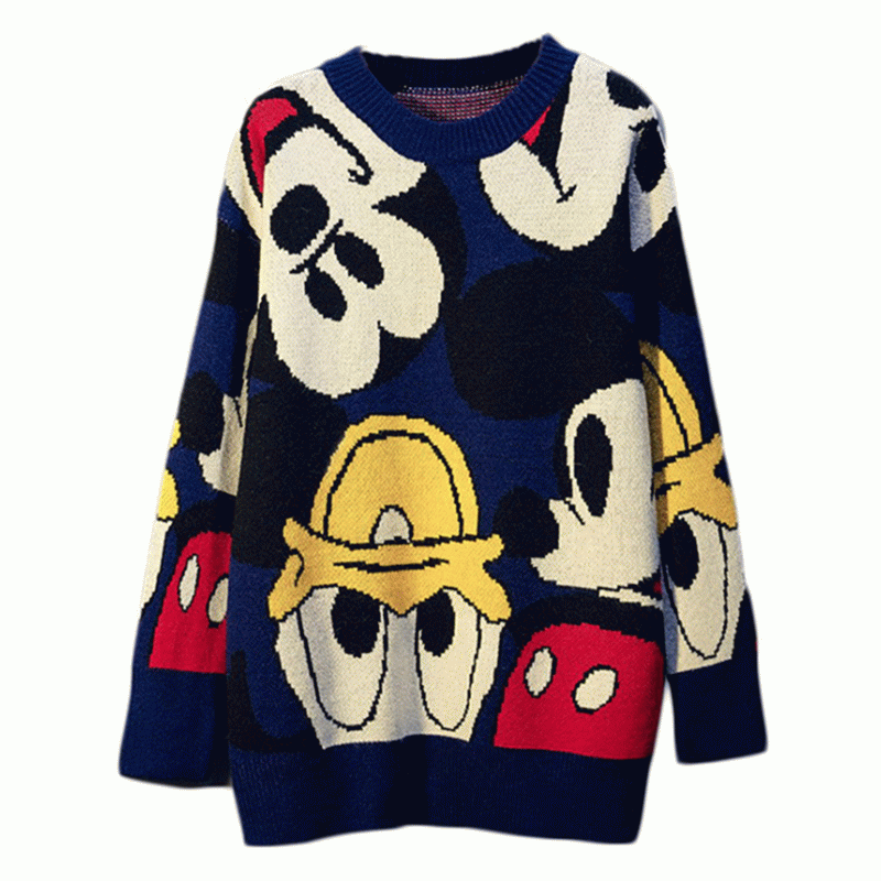 Pulover lung de dragoste Donald Duck, model de desene animate, jacquard, gros, de pulover pentru femei