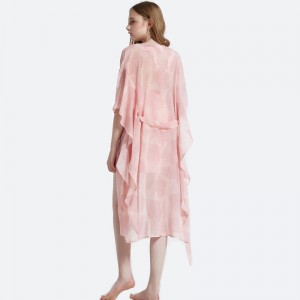 Set de pijamale din satin pentru femei cu șal printat