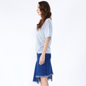 Fustă din denim patchwork albastru Asimetric Lungime genunchi Fustă jeană din denim JCGJ190315027