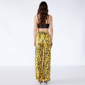 Pantaloni dama dama cu textură galbenă cu leopard, cu elastice JCGJ190315037