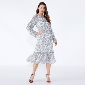 OEM Frock Design cu mânecă lungă Maxi Animal Print Plus Îmbrăcăminte de mărime pentru femei