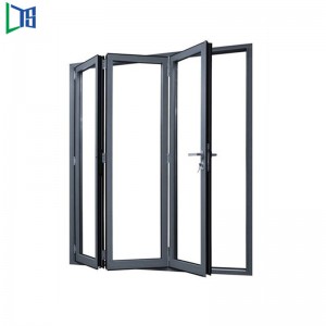 Ușă pliabilă Serie LYS 50 cu geamuri de marcă dublă, acoperire cu pulbere, granulație din lemn finisată