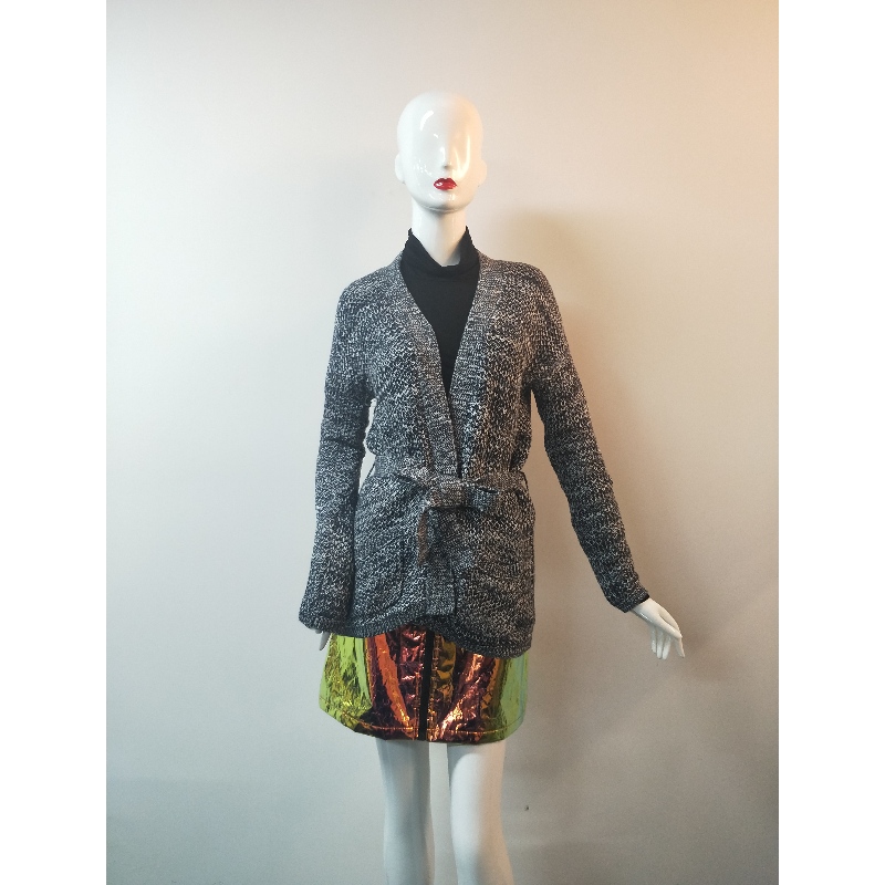 GRAY BELT CARDIGAN SWEATER RLWS0031F