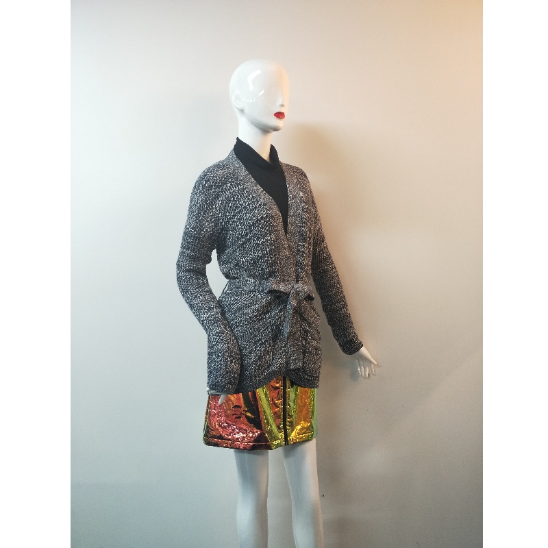 GRAY BELT CARDIGAN SWEATER RLWS0031F