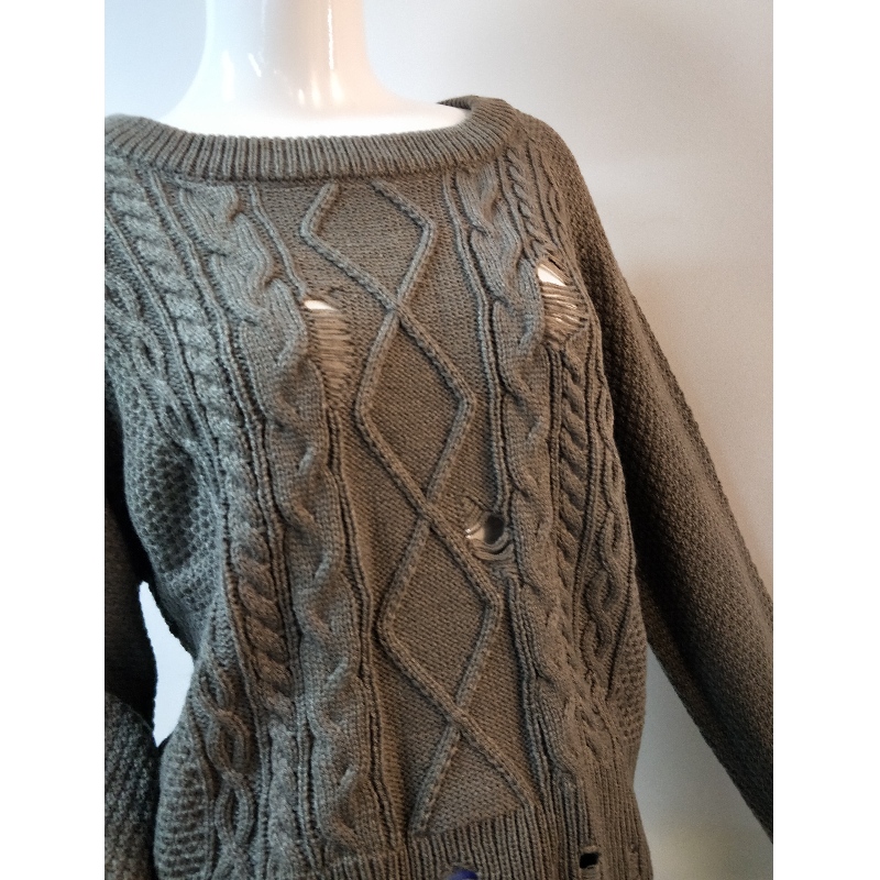 GREY CABLE SWEATER RLWS0053F