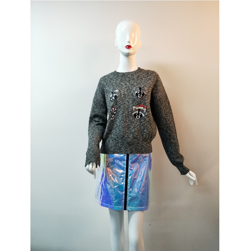 GREY CARTON-PRINT SWEATER RLWS00060F