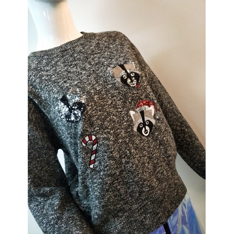 GREY CARTON-PRINT SWEATER RLWS00060F